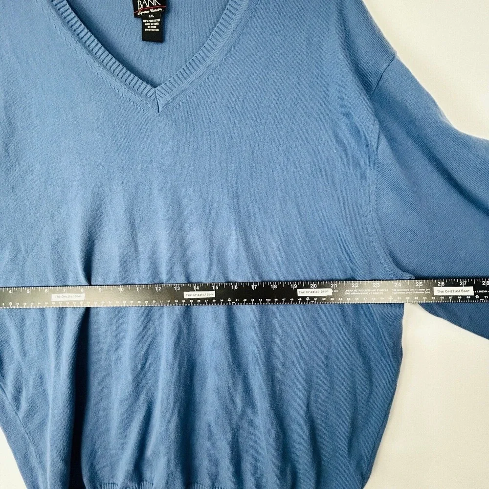 Jos. A. Bank V Neck Sweater Size XXL Blue 100% Pima‎ Cotton Ribbed